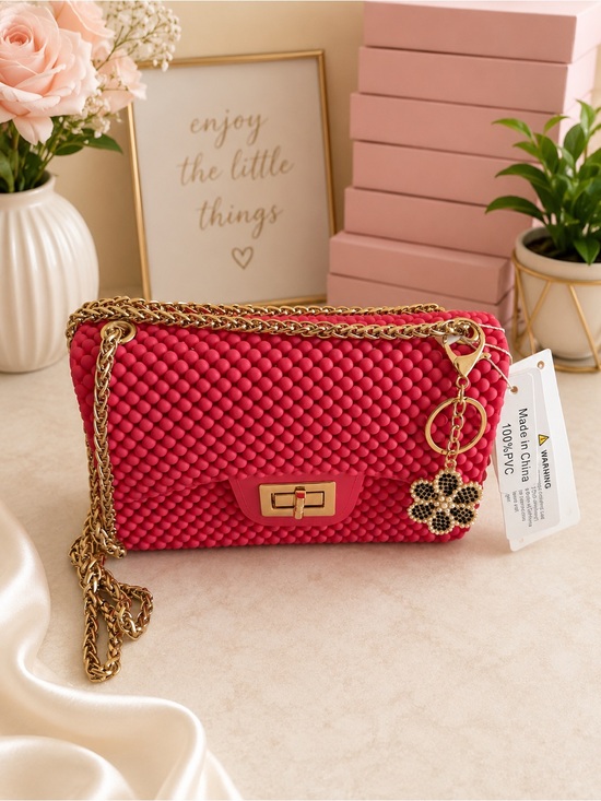 Handbags - Coral shoulder/ crossbody gold hardware with bag charm 8 x 4.5”